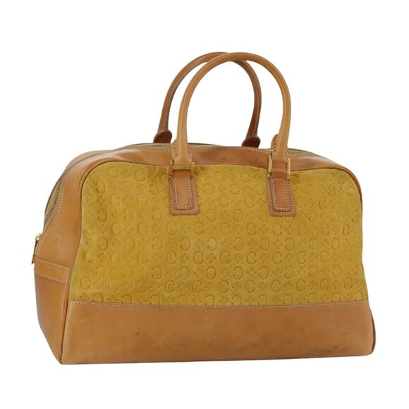 CELINE C Macadam Canvas Hand Bag Suede Leather Yellow Gold - Picture 1 of 13